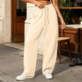 thumbnail image 5 of Inleife Women's High Waist Drawstring Wide Leg Sweatpants, Loose Fit Curved Cut Lounge Pants, Solid Color Casual Trousers with Pockets, 5 of 6