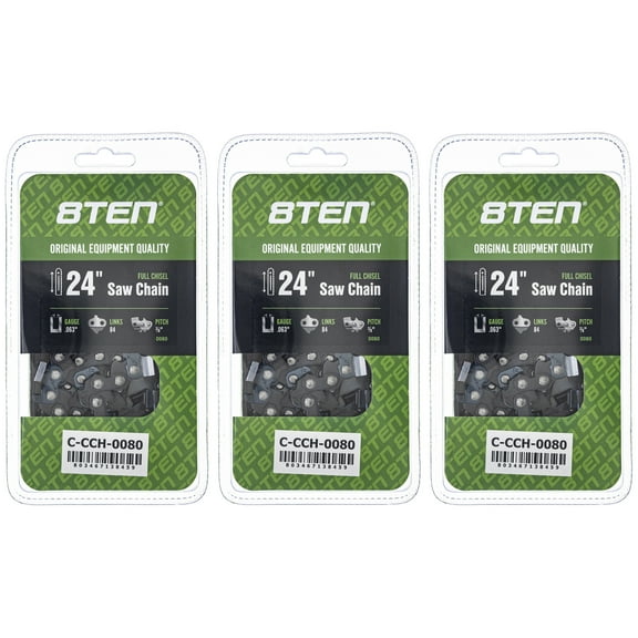 Full Chisel Chainsaw Chain 24 inch .063 3/8 84DL for Husqvarna Jonsered 3 Pack 810-CCC2202H
