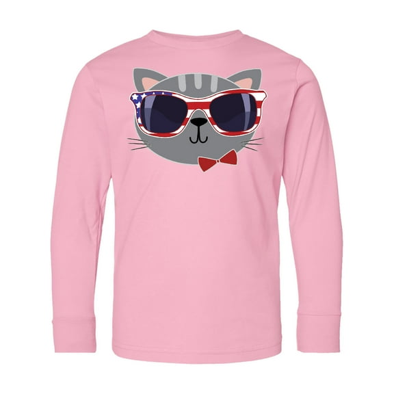 Inktastic 4th of July Girl Patriotic Cat Long Sleeve Youth T-Shirt