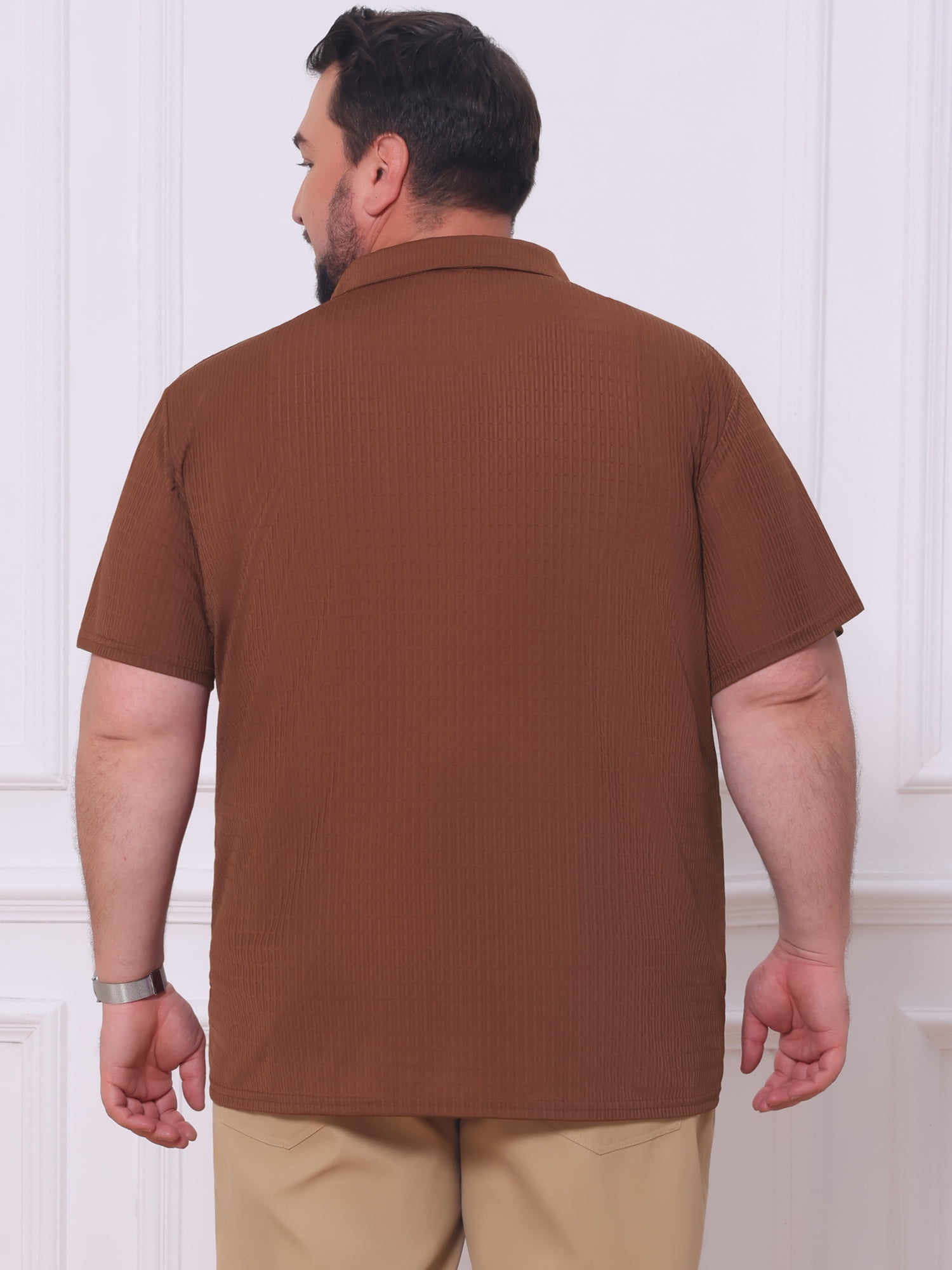 DARING DIVA Men's Big Tall Casual Short Sleeve Work Textured Knitted Polo Shirt 4XL Brown