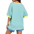 thumbnail image 4 of Summer Striped Print Women Oversized Tee Shirt Casual Color Block Half Sleeve Crew Neck Tops, 4 of 6