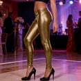 thumbnail image 2 of RongHuan Shiny Leggings for Women Tummy Control High Waisted Stretchy Tights Workout Yoga Pants Streetwear, 2 of 7