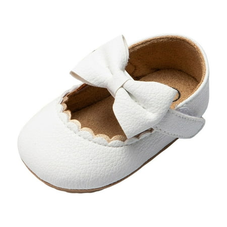 Zshosam Baby Girls Dress Shoes Bowknot Flats None-Slip Sole Princess Shoes for (White 13)