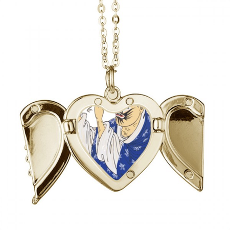 Chinese Traditional Peking Opera Pattern Folded Wings Peach Heart Pendant Necklace