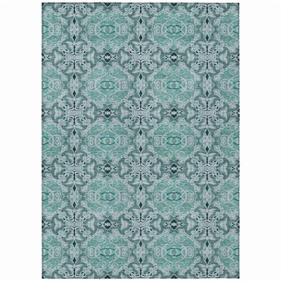 HomeRoots 586768 3 x 5 ft. Medallion Washable Indoor & Outdoor Rectangle Area Rug, Teal Blue & Aqua