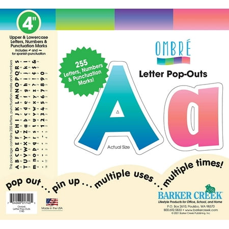 UPC: 0704068017405 | Barker Creek Letter Pop-Outs  4  Ombré  Multicolor Designer Letters for Bulletin Boards  Breakrooms  Reception Areas  Signs  Displays  and More! 4   255 Characters per Set (1740)