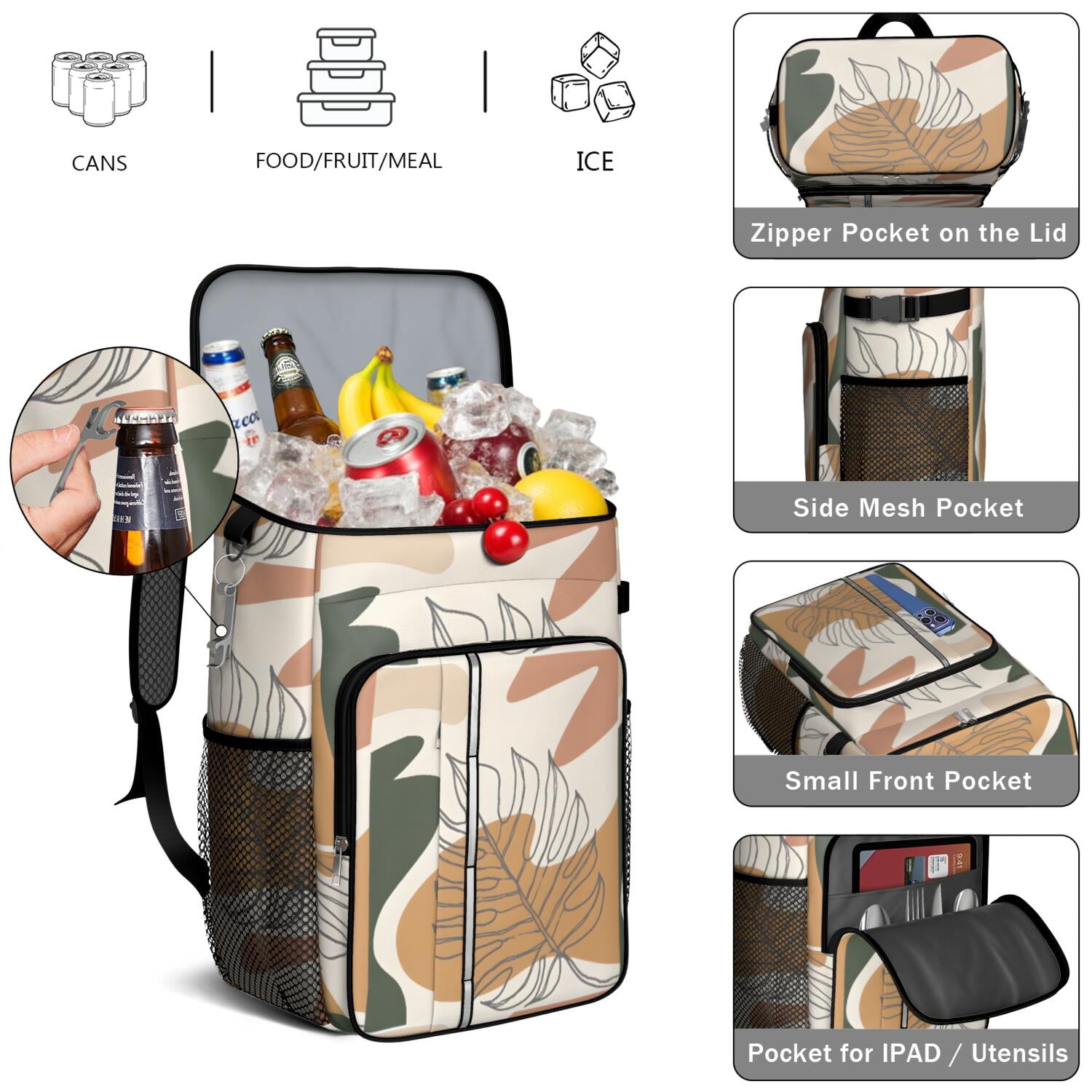 Travel Cooler Bag - Boho Bohemian Art Camping Beer Cooler Backpack with Bottle Opener- Waterproof Insulated Picnic Backpacks - Cooler Bag for Beach