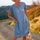 thumbnail image 4 of Vestido Vestido informal para mujer con cuello redondo de lino y algodón de gran tamaño para uso diario (azul XXL) Ygjytge Azul T XXL para Mujer, 4 of 6