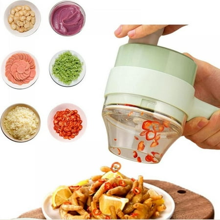 

4 in 1 Handheld Electric Vegetable Cutter Set Garlic Slicer Vegetable Chopper Onion Chopper for Garlic Pepper Chili Onion Celery Ginger Meat with Brush