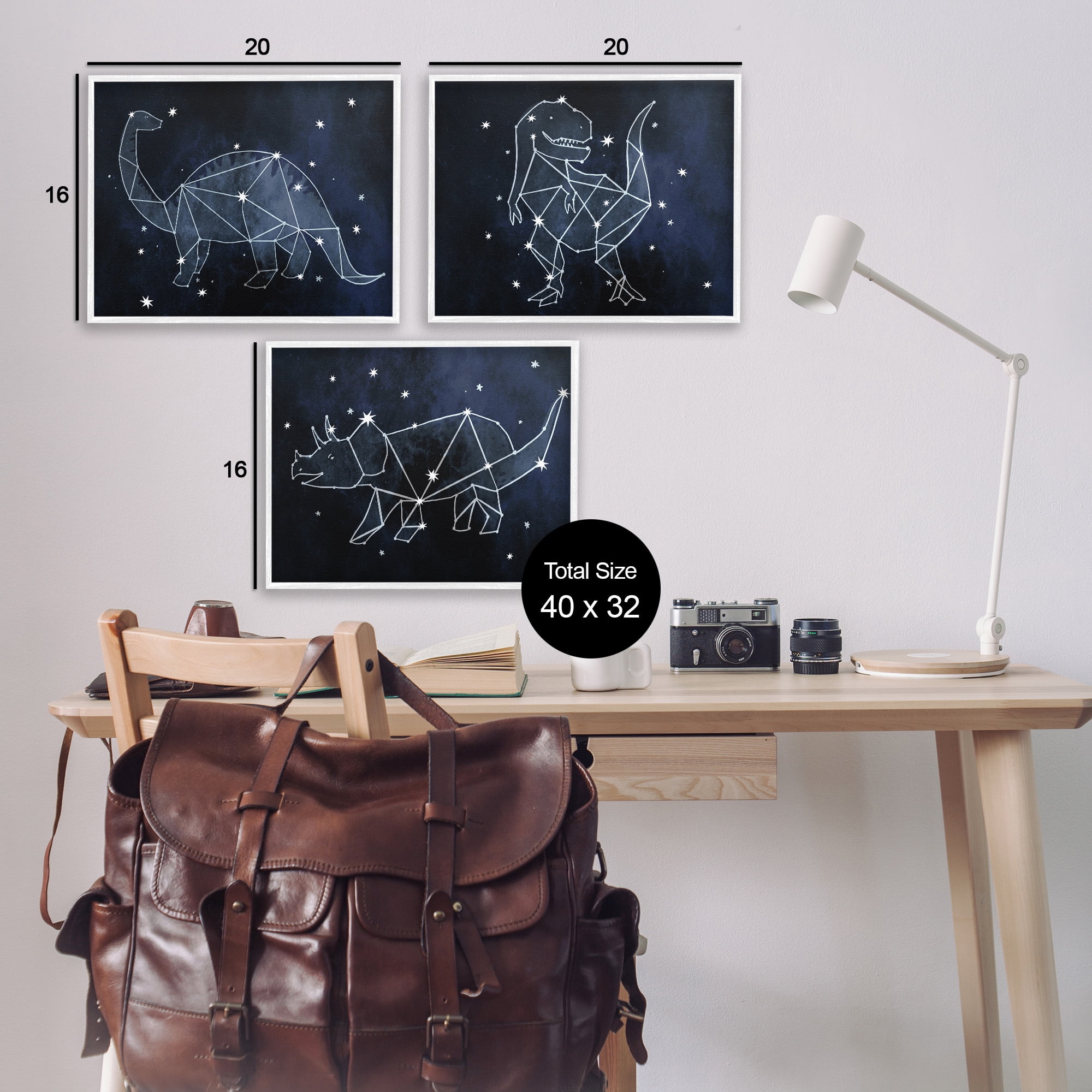 Stupell Industries Night Sky Dinosaur Constellations Animals & Insects Painting White Framed Art Print Wall Art, 20 x 16, Set of 3