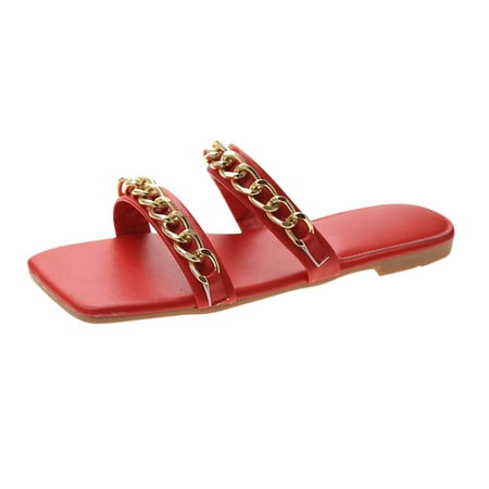 

KBODIU Womens Sandals Mothers Day Gifts Flats Shoes Beach Comfortable Walking Non-Slip Causal Strappy Slippers Flat Sandals for Women Dressy Summer Red 37