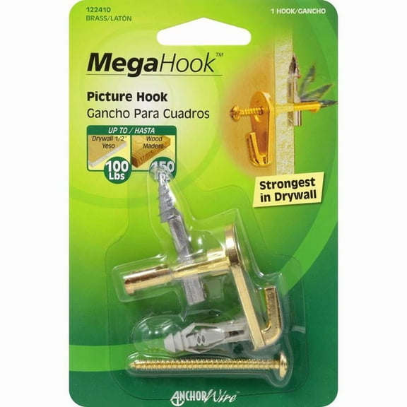 Hillman Fasteners 122410 Mega Hook, Heavy-Duty, Brass, Large, 100-Lb.