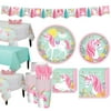 Magical Unicorn Tableware Party Kit for 24 Guests, Includes Decorations