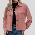 thumbnail image 5 of YUGYXL Womens Fashion Cropped Corduroy Button Down Jackets Tops Fall Trendy Long Sleeve Shirts Pink L, 5 of 8