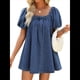 thumbnail image 1 of Vestido para Mujer, Corta Abullonada, Escote Cuadrado, Mono Vaquero con Bolsillos. Azul Profundo S, 1 of 7
