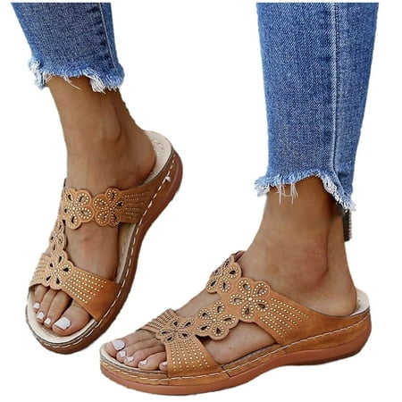 

Womens Summer Sandals Lightweight Athletic Slides Slip On Wedge Sandals Fashion Comfortable Arch Support Slippers