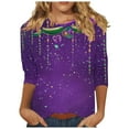 thumbnail image 2 of Mardi Gras Shirts for Women 3/4 Sleeve Carnival Printed Casual Round Neck T-shirt,Womens Mardi Gras Tops, 2 of 5