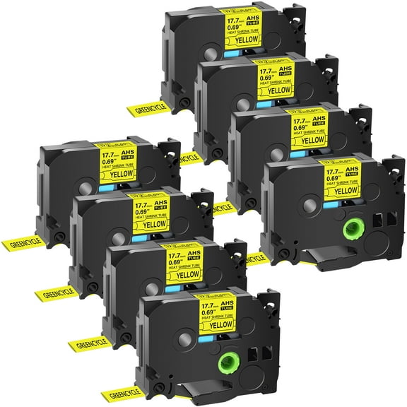 GREENCYCLE 8PK Compatible for Brother P-touch HSE-641 HS-641 HSe641 HS641 17.7mm 0.69" Black on Yellow Heat-shrink Label Tape