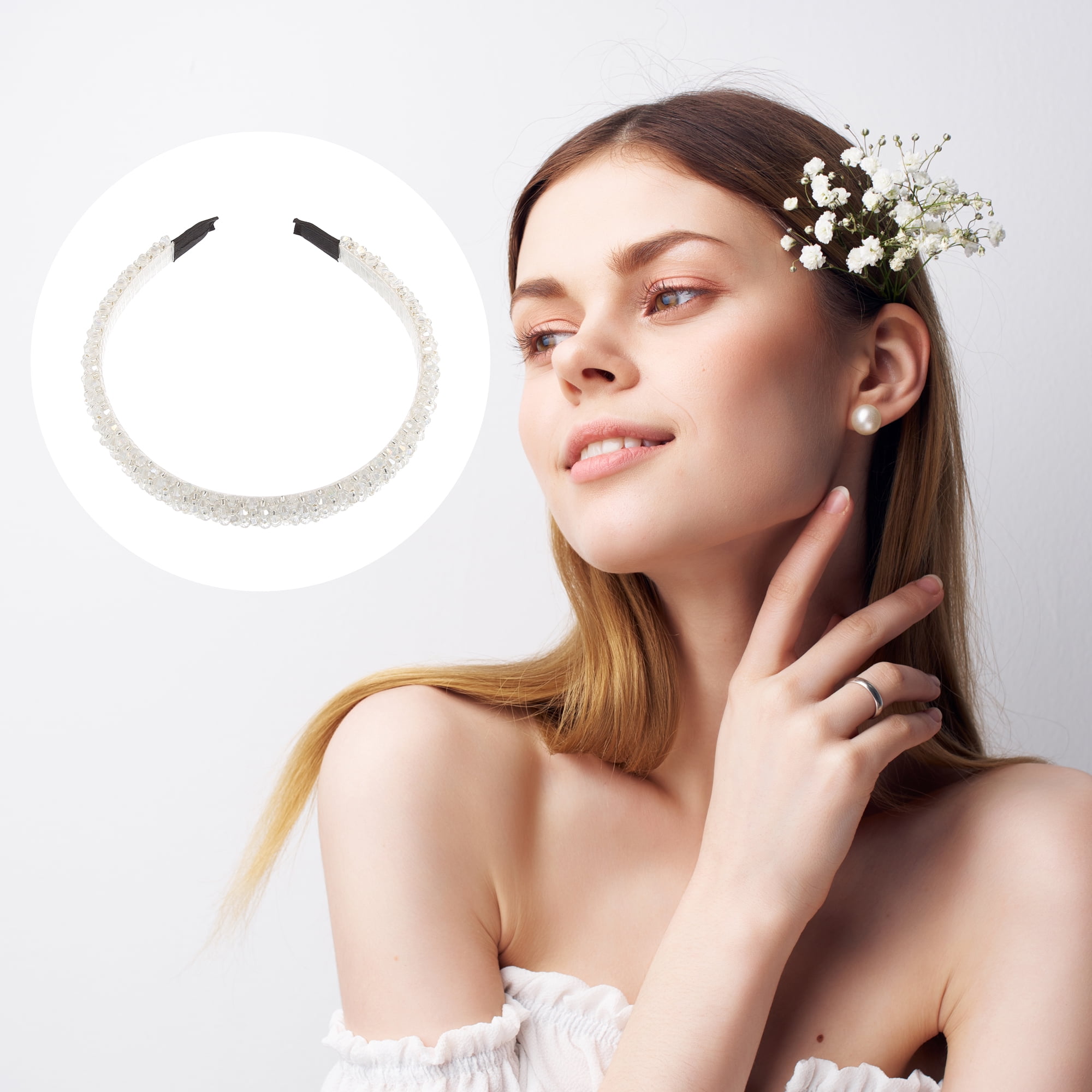 Unique Bargains Faux Crystal Headband 0.59 Inch Wide White