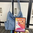 thumbnail image 3 of Bolso de viaje para mujer Bolso bandolera escolar de mezclilla retro de gran capacidad (Azul claro), 3 of 8