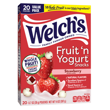 Welch's Fruit 'N Yogurt Strawberry Soft Fruit Snacks, .7 oz, 20 Count