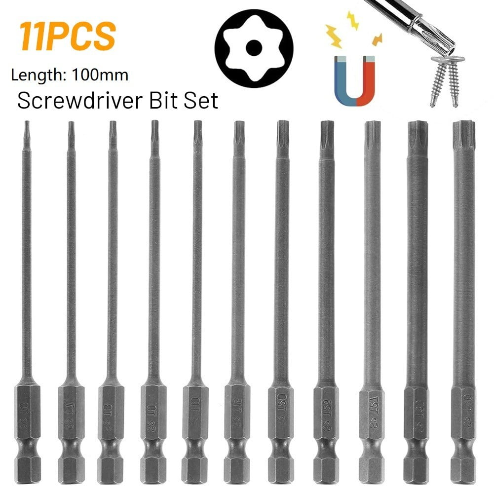 10pc Extra Long Non-Slip 150mm Magnetic Screwdriver Bits in Storage case 