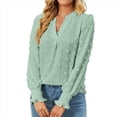 thumbnail image 2 of Blusa de Lunares con Cuello en V y Mangas con Volantes para Mujer, Blusas Holgadas Informales de Color Liso para Trabajar Verde L, 2 of 9