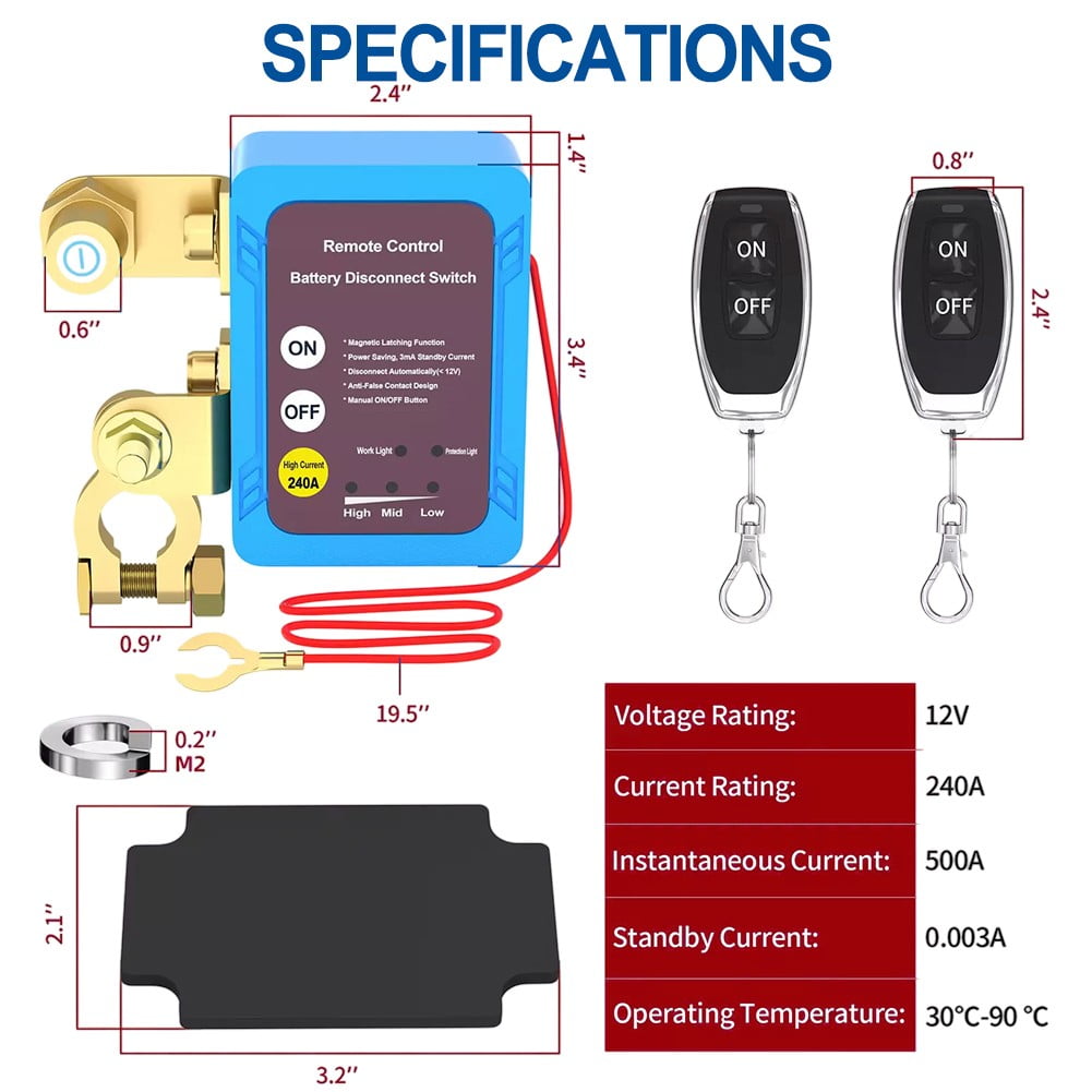 CENL Car Remote Battery Disconnect Switch 12V 240A Battery Kill Switch Auto RVs Truck