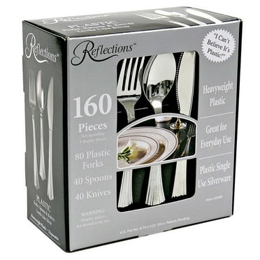 Reflections Plastic Heavy-Duty Disposable Cutlery Set, Silver, 160 Pieces