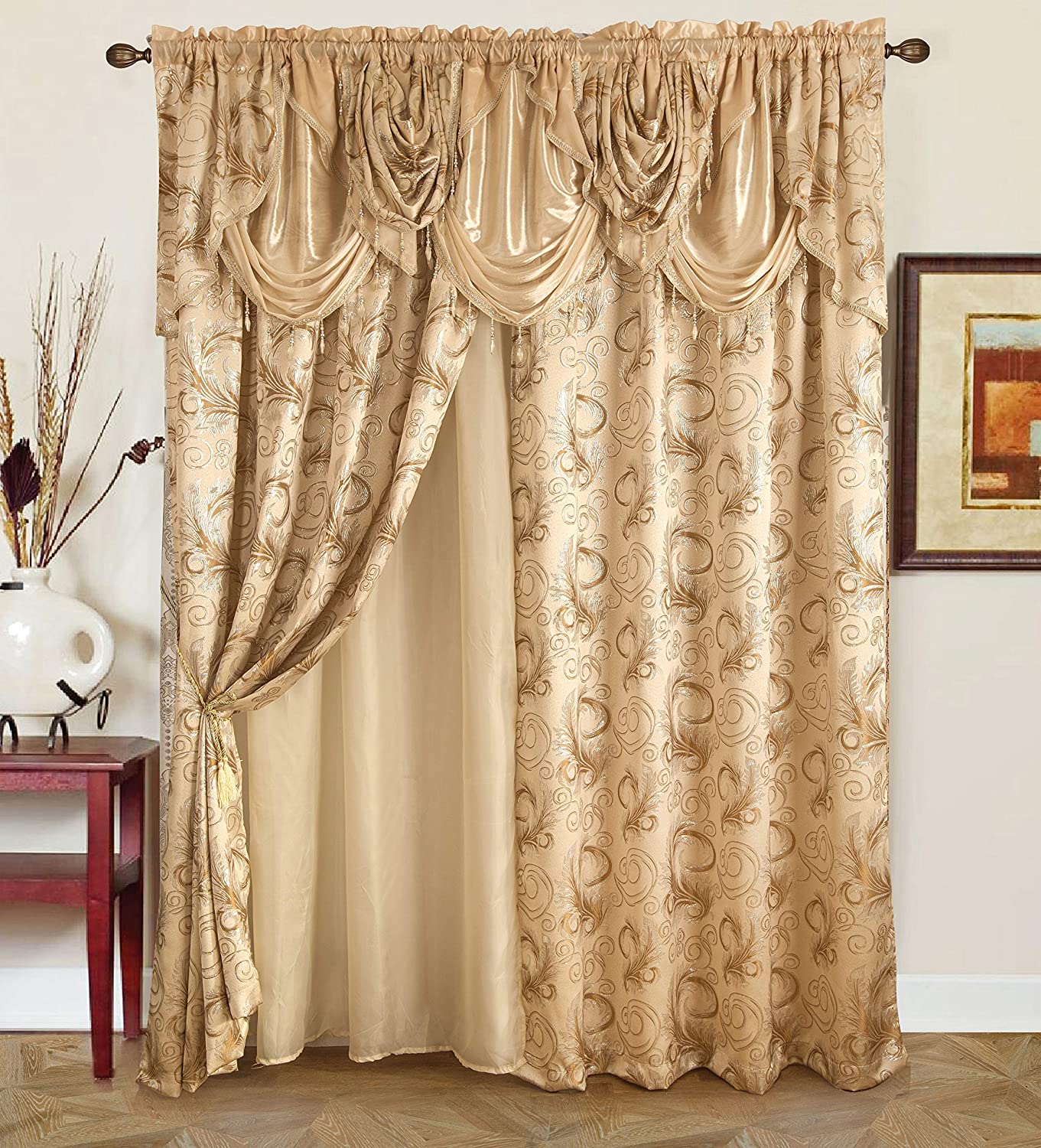 Golden Rugs 3pc Kitchen Curtain And Valance Set 1 Swag Valance And