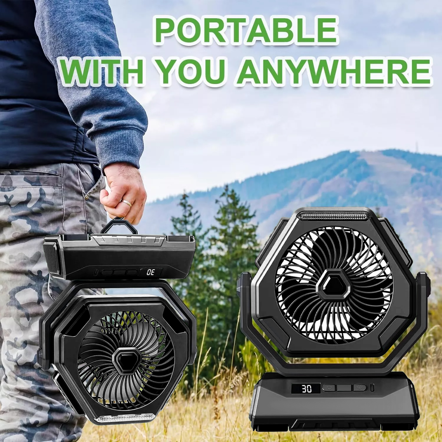 Fiuion WM4-HWFS01 3-Speed Rechargeable Battery Powered Outdoor Camping Tent Fan