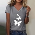thumbnail image 2 of Womens Shirts Summer Fashion Casual V Neck Butterfly Print Top Short Sleeve T Shirt Womens Tops, 2 of 4