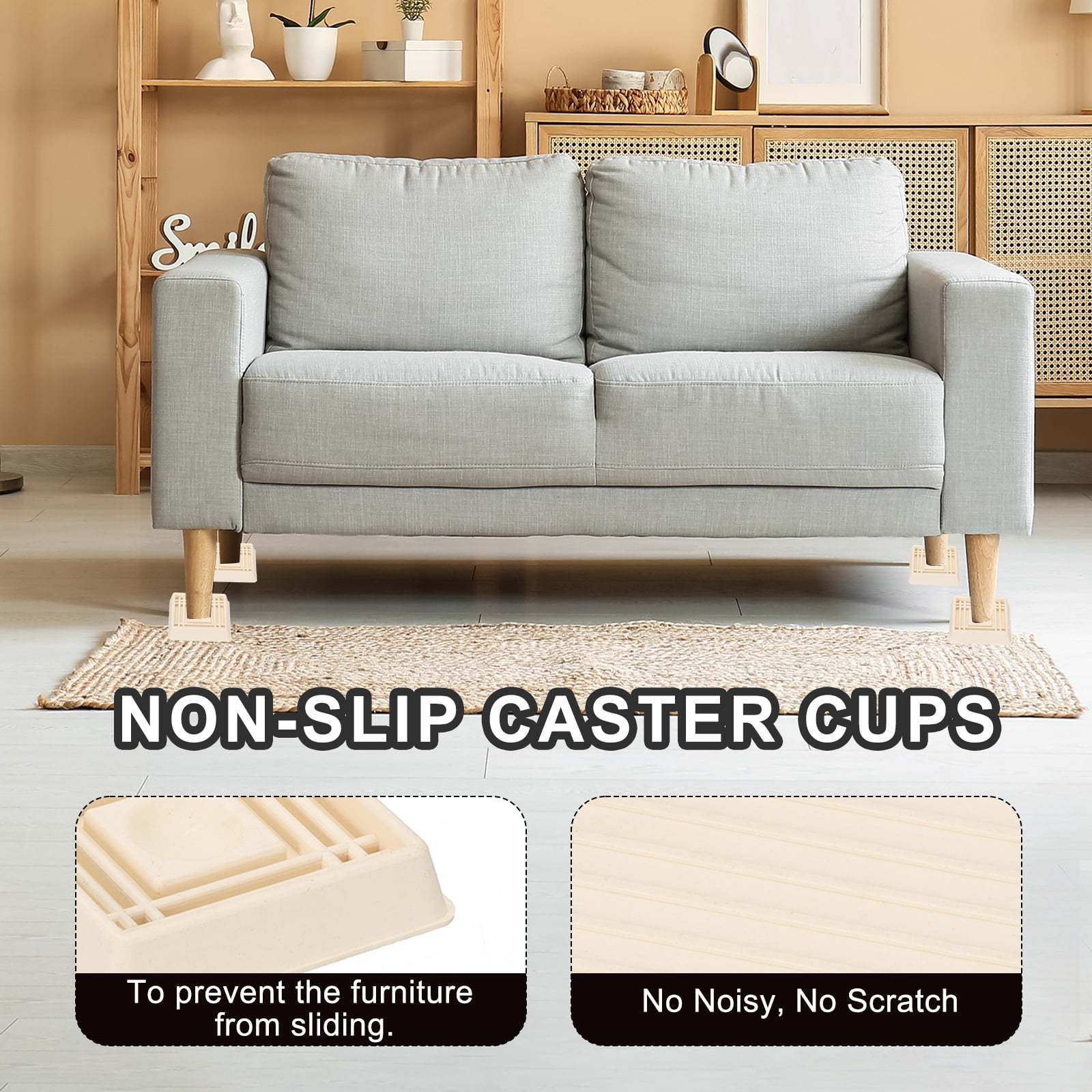 Unique Bargains Caster Cups Square Furniture Feet Floor Stopper Pad 1.5"x1.5" White