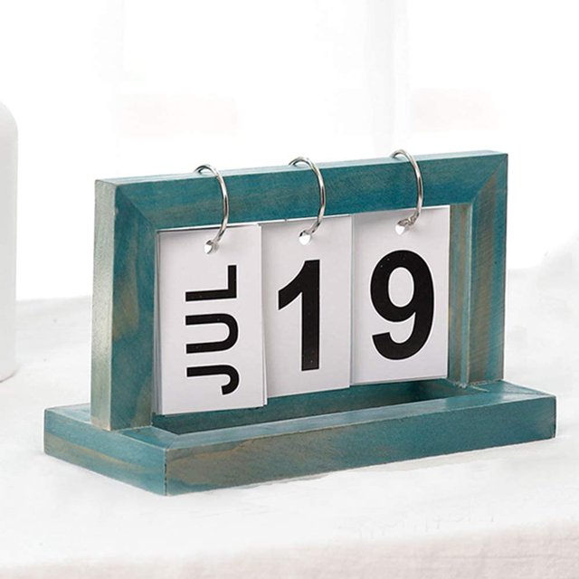 Calendario perpetuo de madera vintage, calendario plegable de madera H