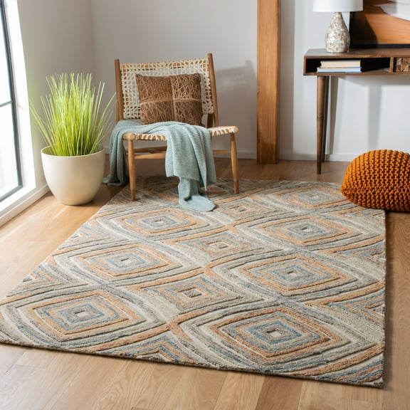 SAFAVIEH Kilim Carmella Geometric Trellis Wool Area Rug, Sage/Gold, 4' x 6'