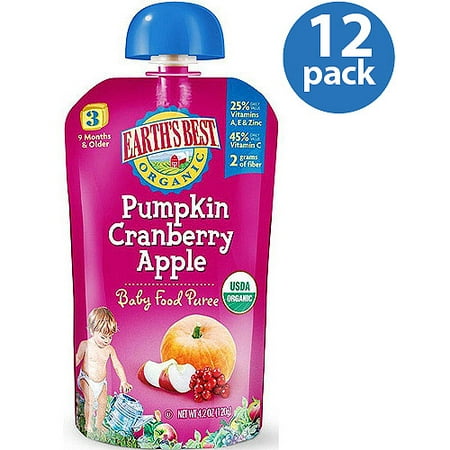 Earth's Best Organic Pumpkin Cranberry Apple Baby Food Puree, 4.2 oz, (Pack of 12)