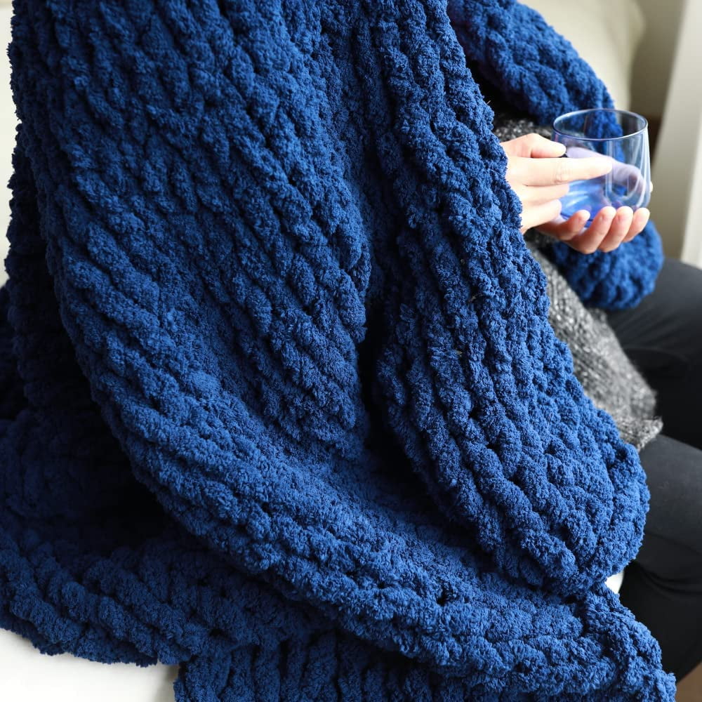 Abound Chunky Knit Blankets - 50x60, 5 lbs - Chenille Yarn Knitted Crochet Throw Blanket - Cozy Braided Cable Boho Farmhouse Home Decor for Couch