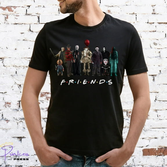 FRIENDS HALLOWEEN T-SHIRT, HORROR, IT CHUCKY, JIGSAW, SCREAM, Unisex or Lady Fit