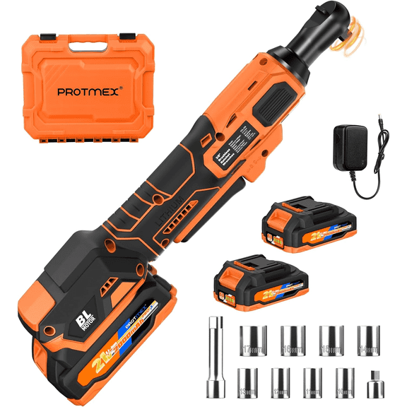 Protmex 74FT-LBS (100N.m) Cordless Ratchet Wrench, 3/8'' Electric Ratchet with 21V 2.0Ah Battery, 0-400RPM Chargeable Power Ratchet Tool Kit with Variable Speed Trigger