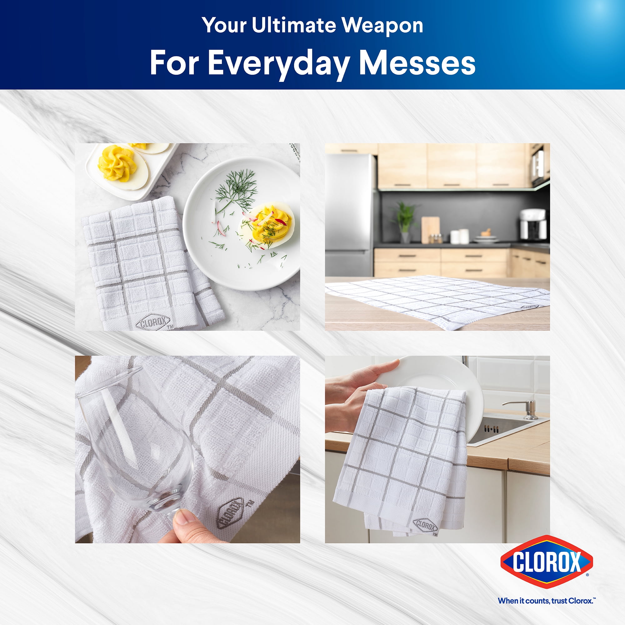 (2 pack) Clorox Cotton Kitchen Towel 1 Pack, Absorbent for Cooking, Drying Dishes, Cleaning - (26" x 16") Gray