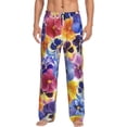 thumbnail image 2 of Picia The Garden Tricolor Pansy Flower Mens Soft Woven Cotton Elastic Waistband Sleep Pajama Pant Lounge Sleep Pant With Pockets And Drawstring-Medium, 2 of 9