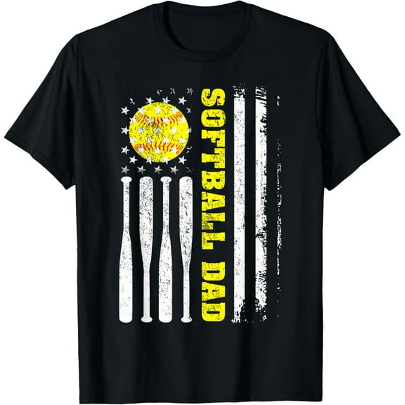 Everyday Cotton Comfort - Softball Dad Vintage American Flag Sports Dad Father's Day T-Shirt