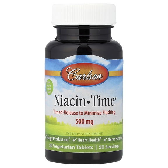 Carlson Niacin-Time®, 500 mg, 50 Vegetarian Tablets