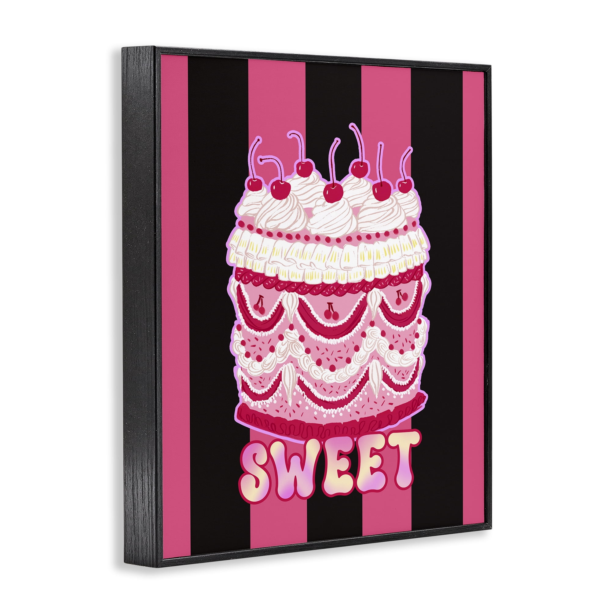 Stupell Industries Sweet Cake with Stripes Food & Beverage Painting Black Framed Art Print Wall Art, 16 x 20