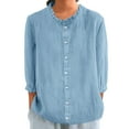thumbnail image 2 of WTXUE Button Down Shirts for Women Long Sleeve Shirts Women'S Autumn Lapel Art Solid Color Round Neck Loose Pullover Top Casual Shirt T Shirt Tunic Tops Loose Fitting Tops Women Blouses Blue Xxl, 2 of 4