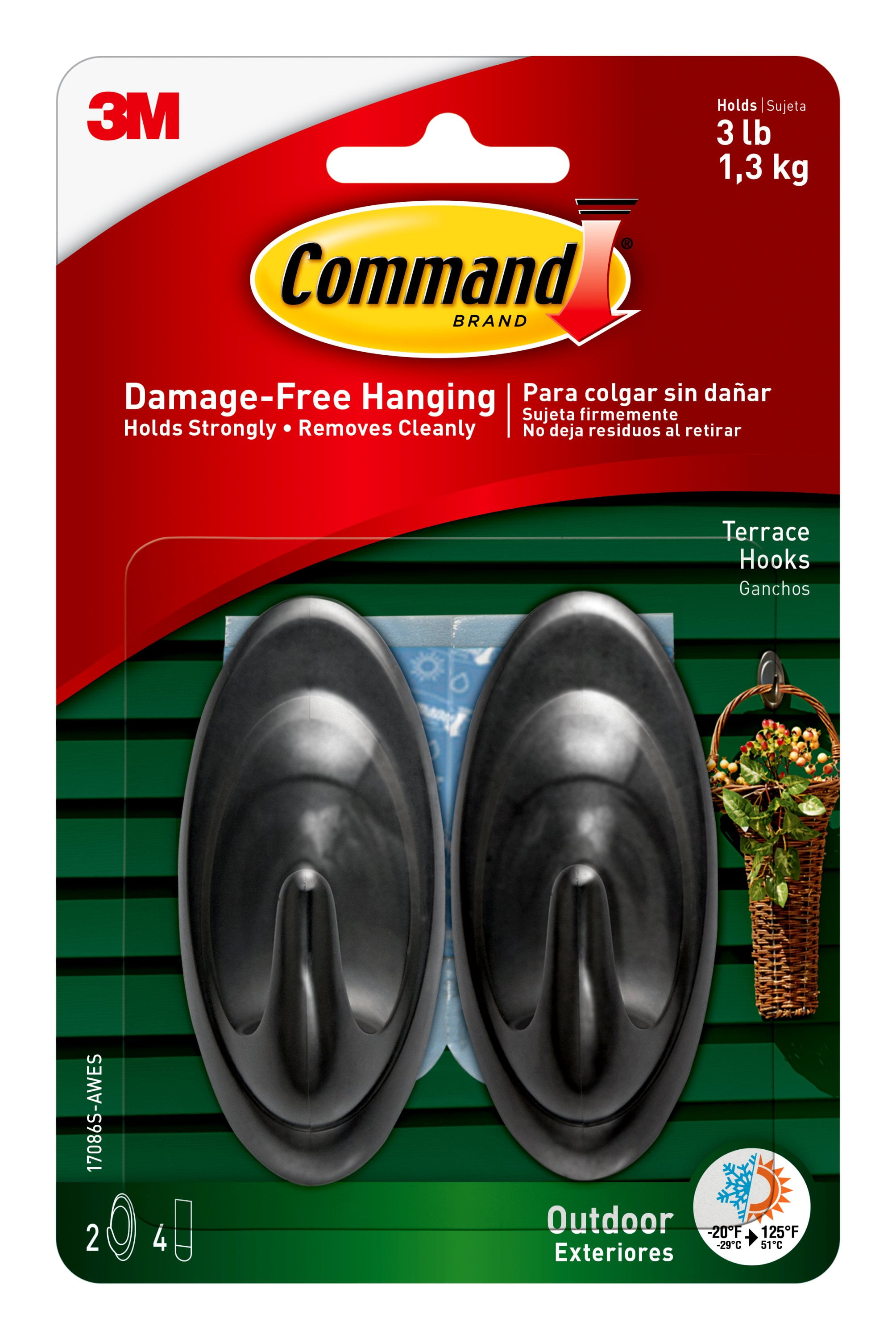 Command Outdoor Slate Terrace Hooks, Medium, 2 Hooks, 4 Strips/Pack