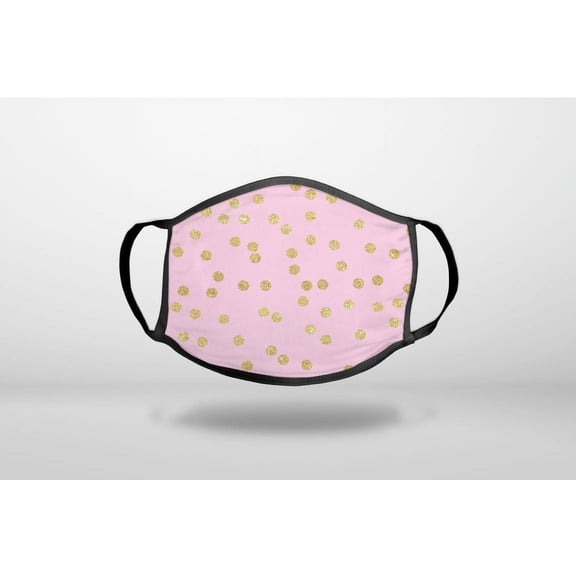 Pink & Gold Print - Polka Dots Pattern - 3-Ply Reusable Soft Cloth Face Covering, Unisex, Cotton Inner Layer