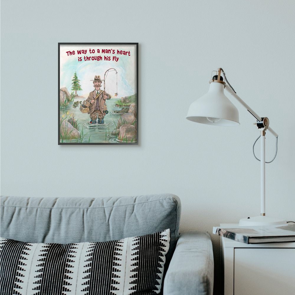 Stupell Industries His Fly Funny Sports Fishing Cartoon Design Framed Wall Art by Gary Patterson