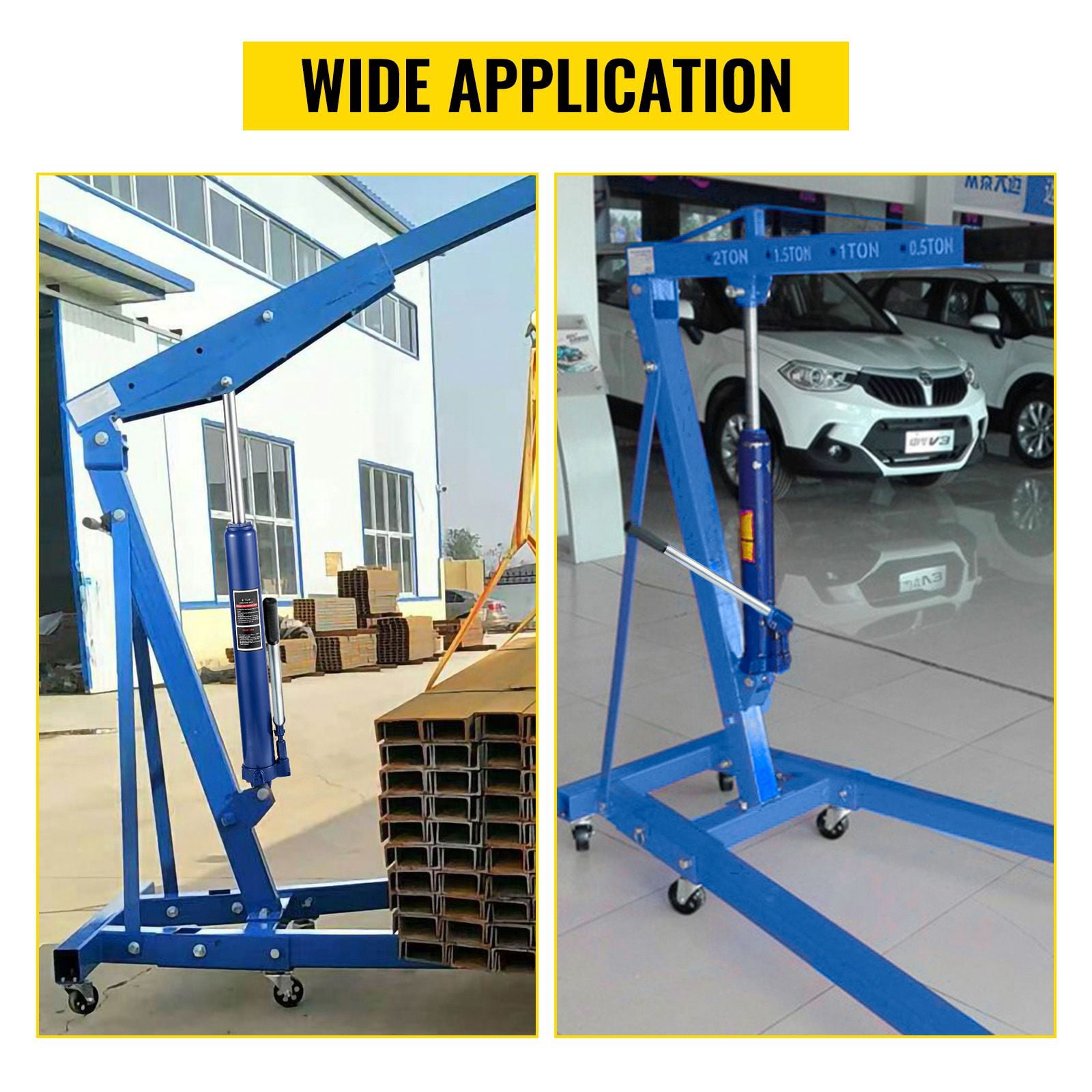 Hydraulic Long Ram Jack, 8 Tons/17363 lbs Capacity, with Single Piston Pump and Clevis Base, Manual Cherry Picker with Handle, for Garage/Shop Cranes, Engine Lift Hoist, Blue