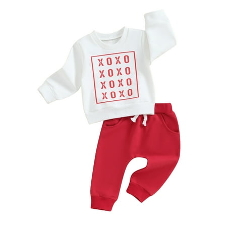 

Luethbiezx Adorable Baby Boy Valentine s Day Outfits featuring Letter Print Sweatshirt and Pants